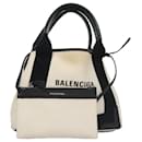 BALENCIAGA Navy Cabas XS Hand Bag Canvas White Black Silver 390346 Auth 102932 - Balenciaga