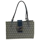 FENDI Zucchino Canvas Hand Bag Navy Silver Auth 101922 - Fendi