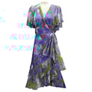 Prabal Gurung Blue / Pink / Green Flutter Sleeved Silk Midi Dress