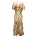 Misa Beige / Pink Multi Printed Long Chiffon Dress - Autre Marque