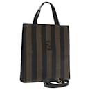 FENDI Pecan Canvas Hand Bag PVC Leather 2way Black Brown Auth 104965 - Fendi