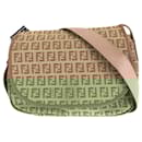 Fendi Zucchino Canvas Leather Shoulder Bag
