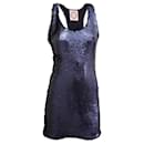Bizuu sequined silk racer back tank top mini dress naby blue S - M - Autre Marque
