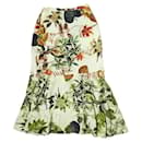 Botanical Print Peplum Skirt Cotton Linen S Beige - Autre Marque