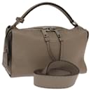 FENDI Hand Bag Leather 2way Gray Silver Auth PP053 - Fendi