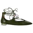 Aquazzura Christhy Lace-Up Ballet Flats in Red Leather