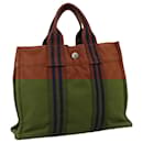 HERMES Tote Bag Canvas Brown Silver Auth ti2564 - Hermès