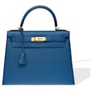 HERMES Kelly 28 Bag in Blue Leather - 102373 - Hermès