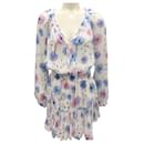 LoveShackFancy White / Blue Multi Floral Chiffon Mini Dress - Autre Marque