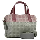 CHANEL New Travel Line Hand Bag Canvas Leather 2way Pink Silver CC Auth ki5281 - Chanel