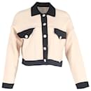  Sandro Paris Cher Topstitching Cropped Cardigan in Beige Viscose