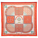 Foulard en soie HERMES Carré 90 ""CIELS BYZANTINS"" Orange Auth am7309 - Hermès
