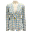 Smythe Blue / Yellow Cornflower Check and Whiskey Leather Patch Pocket Duchess Jacket with Elbow Patch - Autre Marque