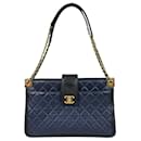 Chanel Boy Shoulder Bag in Navy Black Lambskin