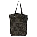 FENDI Zucca Canvas Tote Bag Brown Black Silver Auth 106829 - Fendi