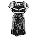  Hermès Printed Belted Mini Dress in Black and White Silk