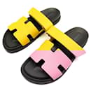 NINE HERMES CHYPRE MULES SHOES H222857ZH 42.5 EPSOM LEATHER YELLOW SANDALS NEW - Hermès