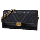 Chanel Boy V Stitch Chain Leather Shoulder Wallet