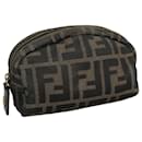 FENDI Zucca Canvas Pouch Brown Black Gold Auth 105658 - Fendi