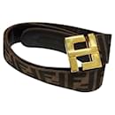 Fendi Zucca Brown Monogram Pattern Gold Logo Leather Belt