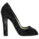  Christian Louboutin Chunky Heel Pumps in Black Pony Hair Wool