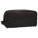 BOTTEGA VENETA INTRECCIATO Clutch Bag Leather Brown Silver Auth 109143 - Autre Marque