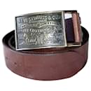 LEVI STRAUSS & Co Original Reveted Brown Cowhide Leather Belt, Black Metal Buckle - Levi's