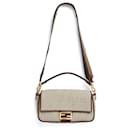 Fendi Sac Baguette Medium Canvas and Leather Shoulder Bag with 2 straps New