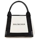 Balenciaga White Canvas Navy Cabas XS