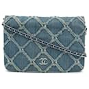 Chanel Blue Frayed Denim Wallet On Chain