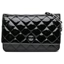 Chanel Black CC Quilted Patent Wallet On Chain