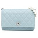 Chanel Blue CC Lambskin Pearl Wallet On Chain