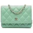 Chanel Green Mini CC Quilted Lambskin Wallet On Chain