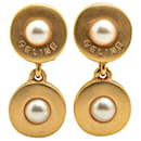 Celine Gold Gold Plated Faux Pearl Drop Clip On Earrings - Céline