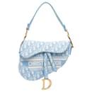 Dior Blue Oblique Embroidered Canvas Saddle Bag