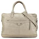 Balenciaga Gray Lambskin Motocross Classic Bridge Satchel