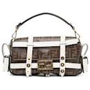 Fendi Brown Zucca Glazed Fabric Cage Baguette Satchel