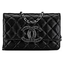 Chanel Black Iridescent Caviar Crystal CC Wallet On Chain
