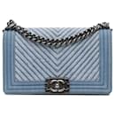 Chanel Blue Medium Denim Chevron Boy Flap