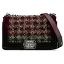 Chanel Red Medium Velvet and Tweed Boy Flap