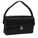 CHANEL Matelasse Double Face Hand Bag Lamb Skin Black Gold CC Auth yk16755A - Chanel