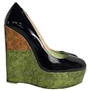  Christian Louboutin Coroclic Cork Wedge Pumps in Black Patent Leather