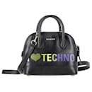  Balenciaga XXS Ville "I Love Techno" Handbag in Black Calf Leather