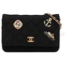 Chanel Black Paris Hamburg Quilted Wool Charms Wallet On Chain