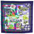 Hermès Blue L Elegance et le Confort en Automobile Silk Scarf