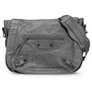 Balenciaga Gray Lambskin Motocross Classic Neo Folk Messenger Bag