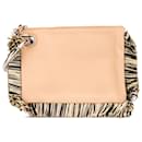 Fendi Brown Zucca Leather and Raffia Triplette Clutch