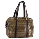 FENDI Zucchino Canvas Hand Bag Brown Gold Auth bs21516 - Fendi