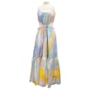 Monique Lhuillier Light Blue Multi Ombre Effect Cut-Out Detail Eyelet Midi Dress - Autre Marque