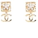Chanel 2024 Golden Pearl Flower CC Stud Earrings